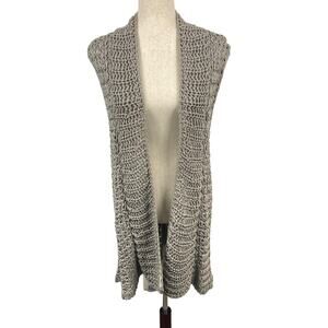 Uterque Light Grey Open Knit Open Front Cotton Long Sweater Vest Women's Medium